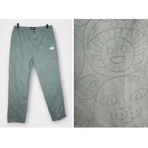 RipNDip Men's Green Pine Twill Pants Sz 30 Allover Cat Mushroom Print